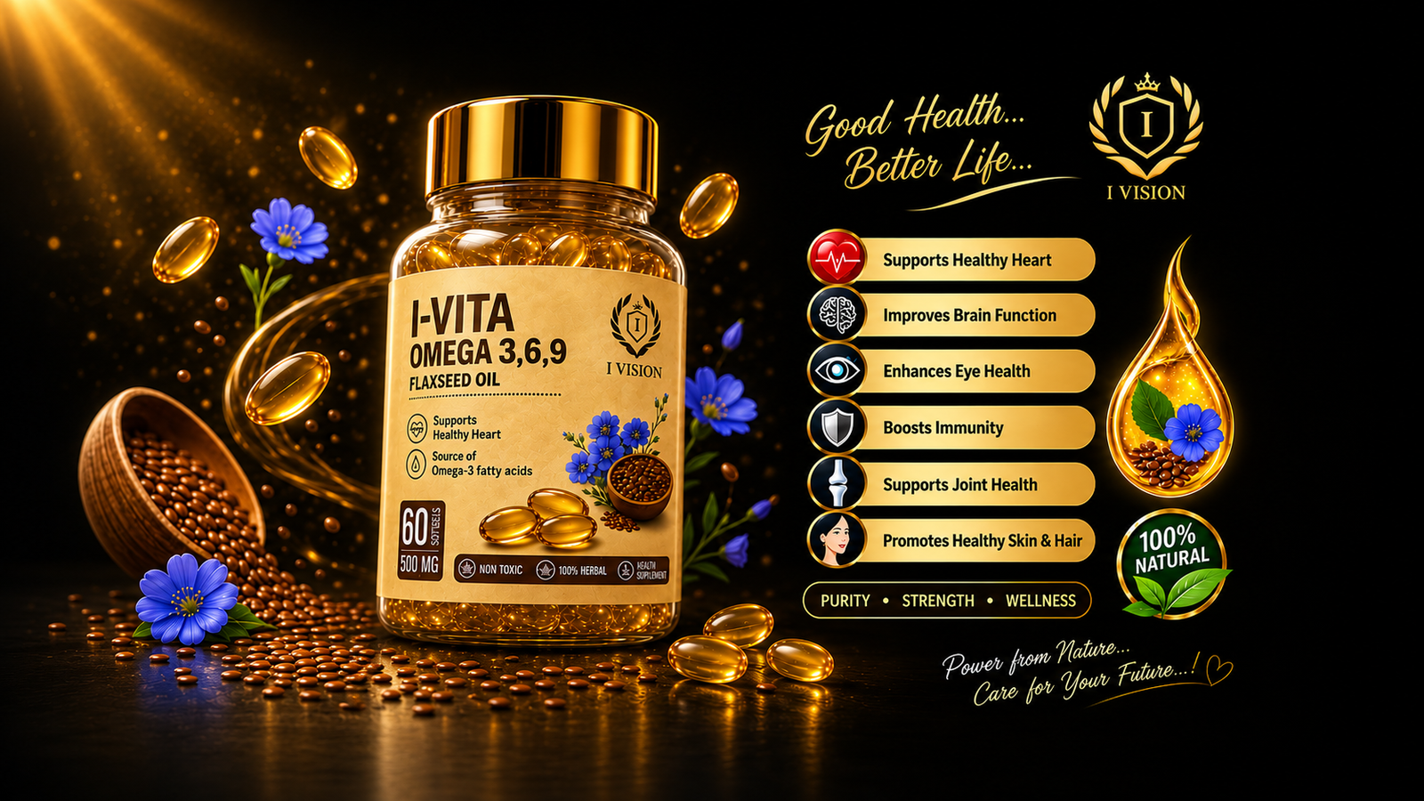 I Vision Flaxseed Oil — Omega 3, 6, 9